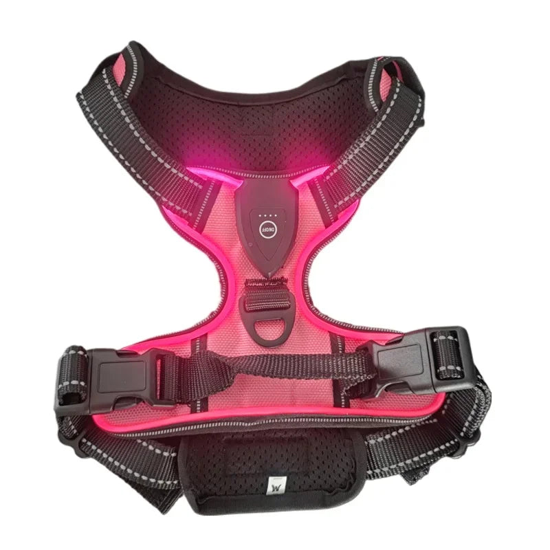 BarkBoot NightOps Rechargeable LED Dog Harness — Pink