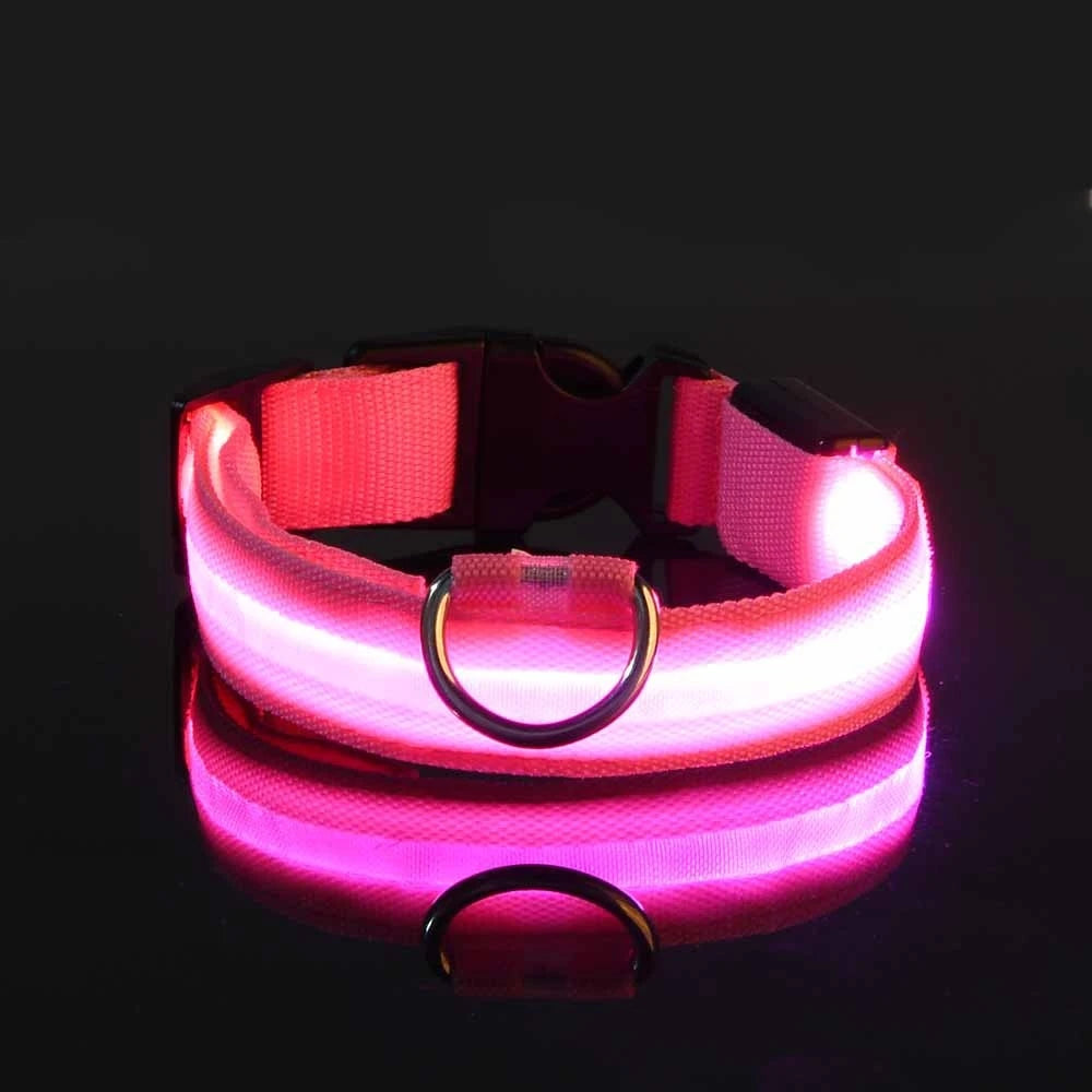 BarkBoot NightWatch LED Safety Dog Collar — Pink