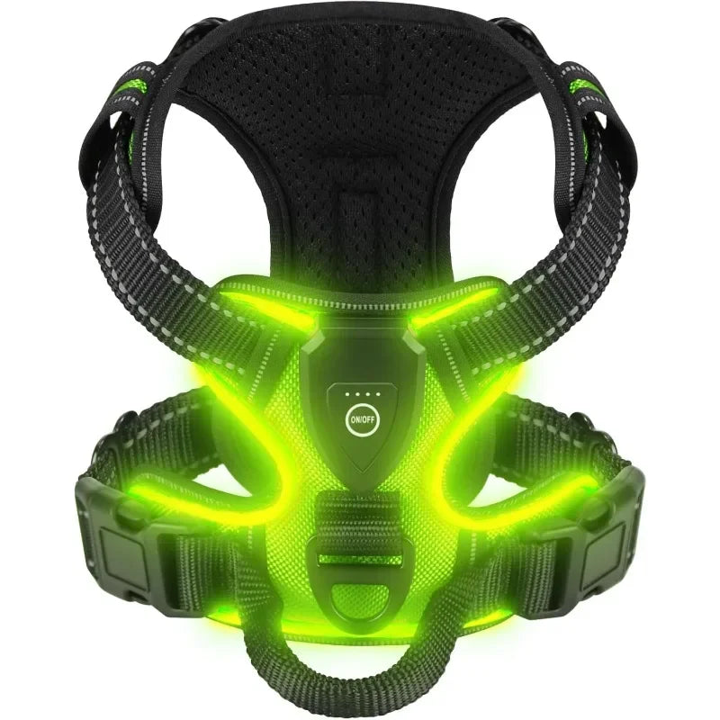 BarkBoot NightOps Rechargeable LED Dog Harness — Green