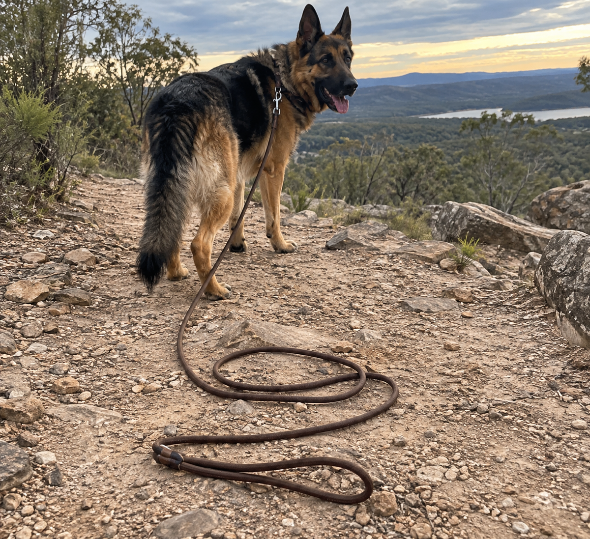 Creed using the BarkBoot Ranger Recall Long-Line Lead outdoors